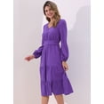 thumbnail image 4 of DARING DIVA V Neck Long Sleeve Ruffle Flowy Midi Dress S Purple, 4 of 6