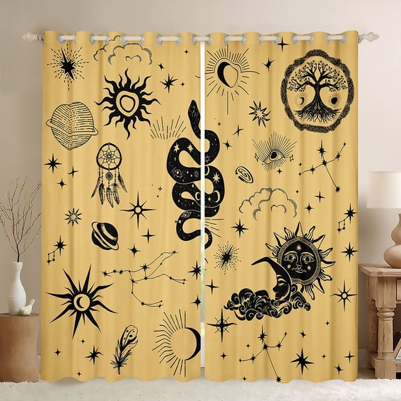 Manfei Boho Hippie Snake Curtains Pack of 2 (42x84 Each) for Adult, Bohemian Astrology Moon Curtains Blackout, Western Dreamcatcher Bedroom Curtains, Living Room Curtains Decor