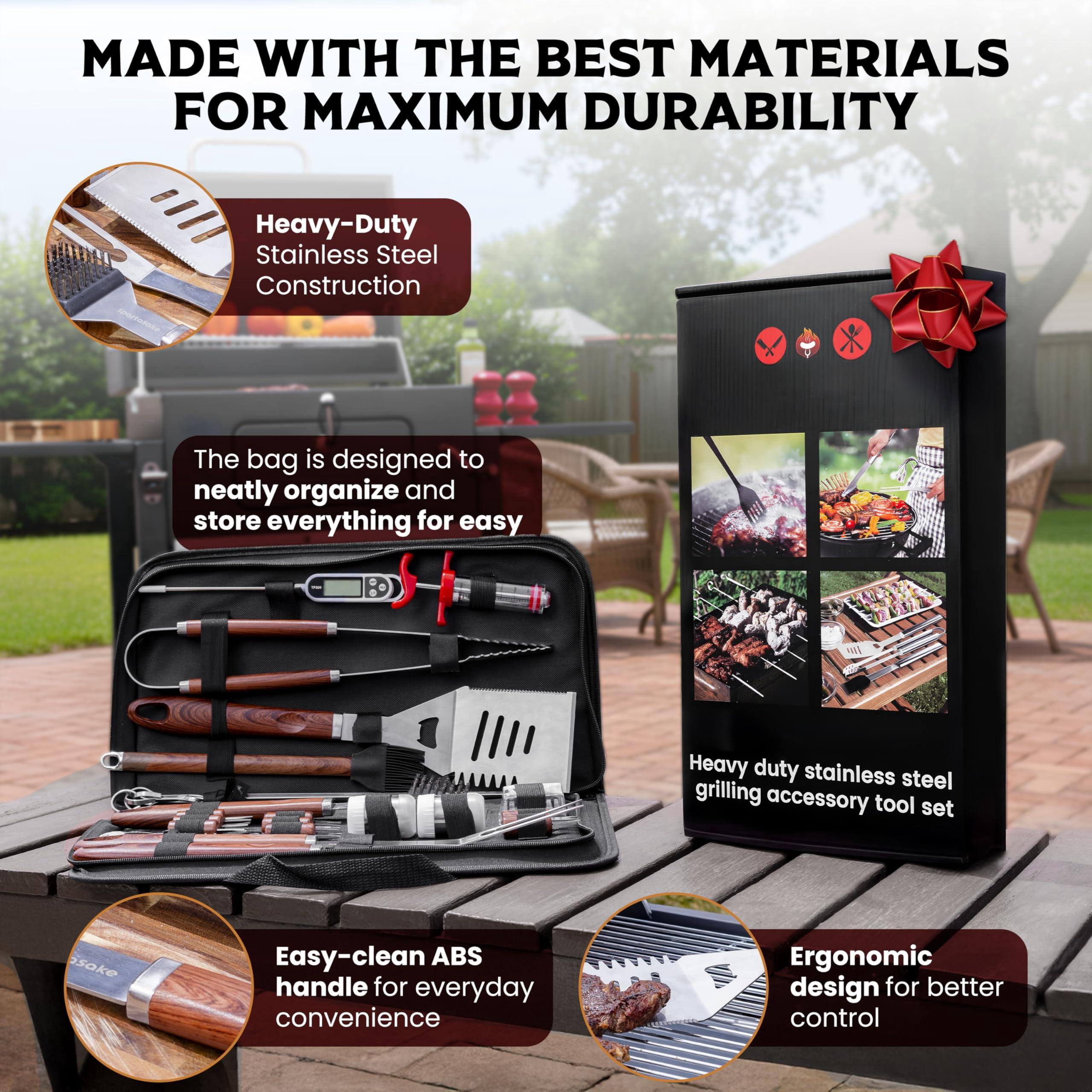 Grill Tool Set Stainless Steel 24-Pack WoodStyleHandle for Outdoor Grilling