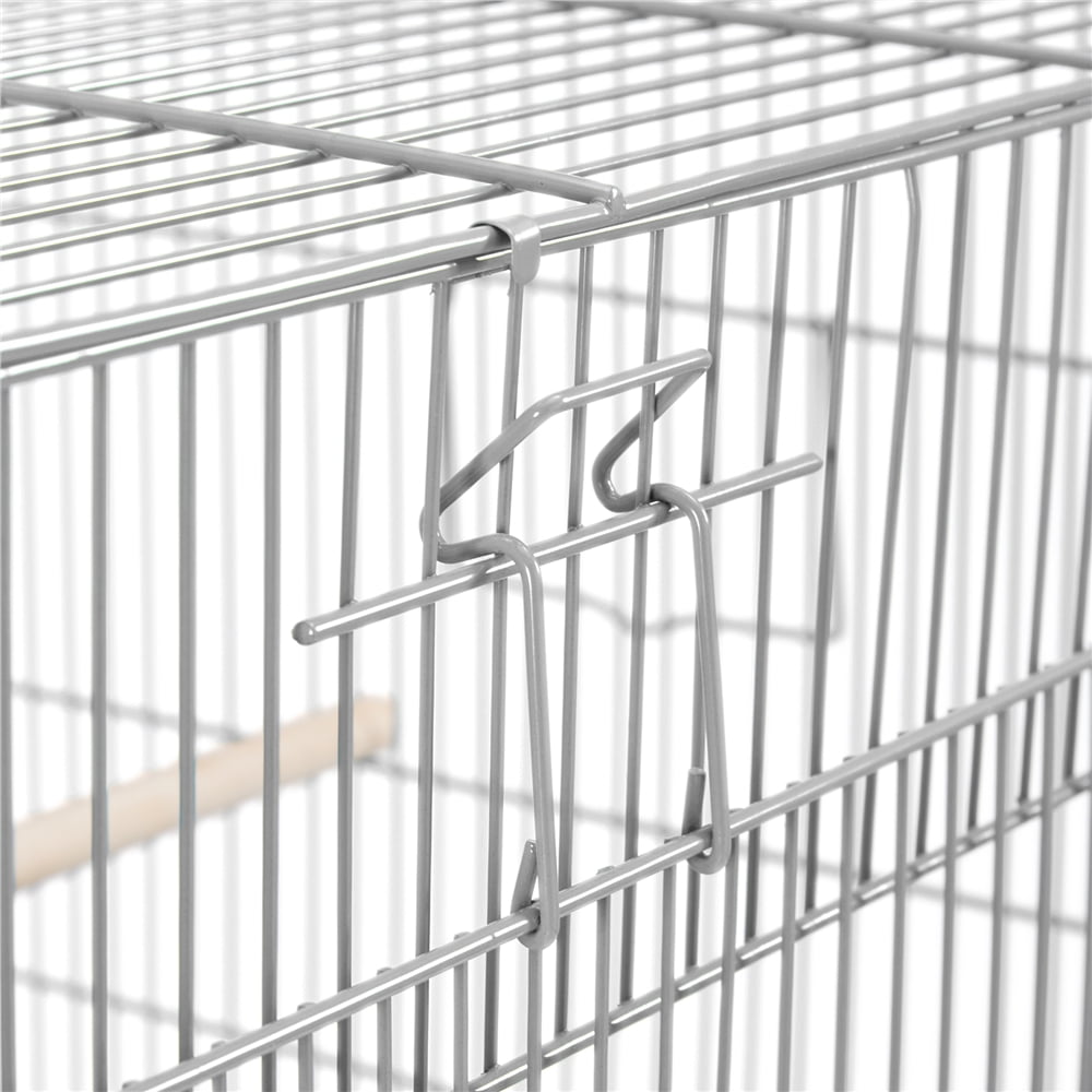Renwick 47"H Rolling Stand Flight Metal Bird Cage with Slide-Out Tray for Small Birds, Light Gray