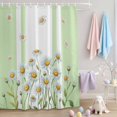thumbnail image 2 of Shower Curtain Watercolor Daisy Leaf Shower Curtains for Bathroom Decor, Waterproof Polyester Shower Curtain Set with Hooks, Extra Long 72" x 84" Green Stripes, 2 of 9