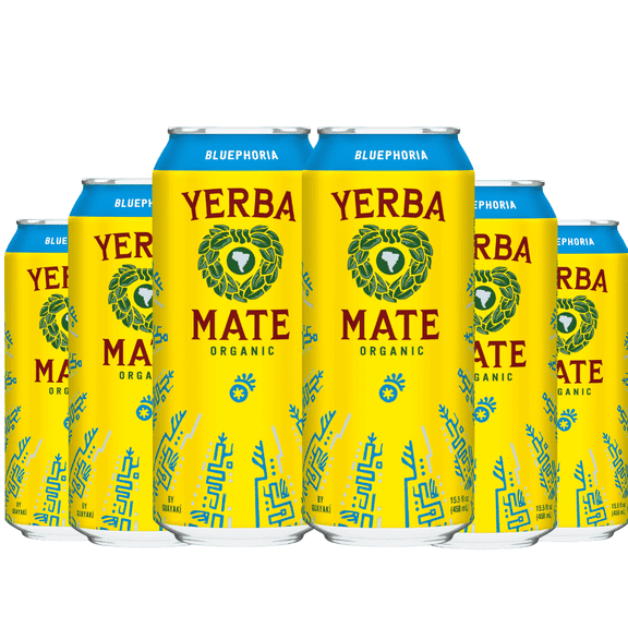 Guayakà Yerba Mate Bluephoria, Organic Yerba Mate Energy Drink, 15.5oz Cans, 6-Pack