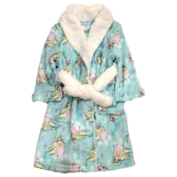 Disney Frozen Girls Plush Blue & White Elsa Robe House Coat Pajama Size 6