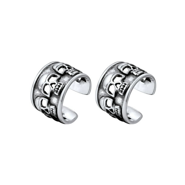 Pendientes Silvora cráneo Ear Cuff de plata esterlina ajustable para hombres y mujeres