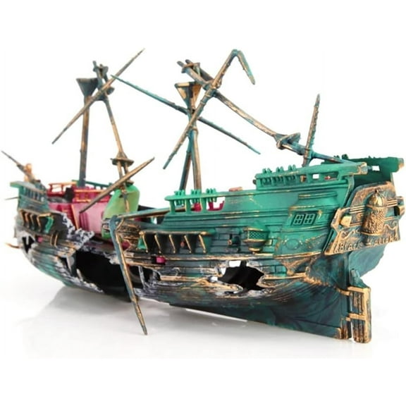 Aquarium Shipwreck Decorations - Air Bubbler Sunken Ship Ornament, Fish Tank Air Action Aerating Decorations