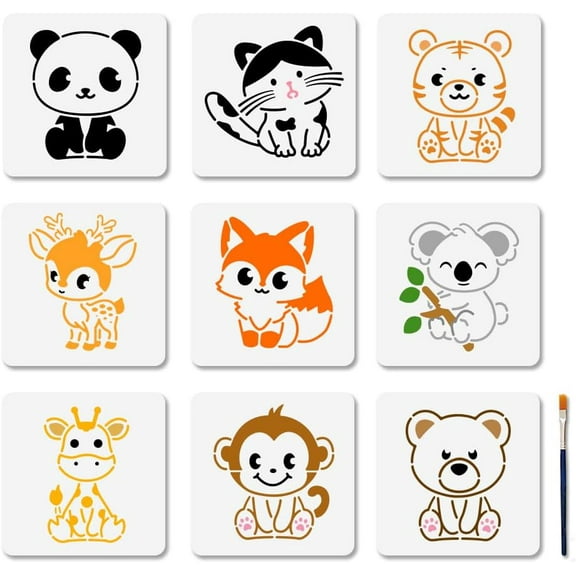 1set 9pcs 9 styles Mandala PET Hollow Out Drawing Painting Stencils for Scrapbook Photo Album Animals 200x200mm 1pc/style