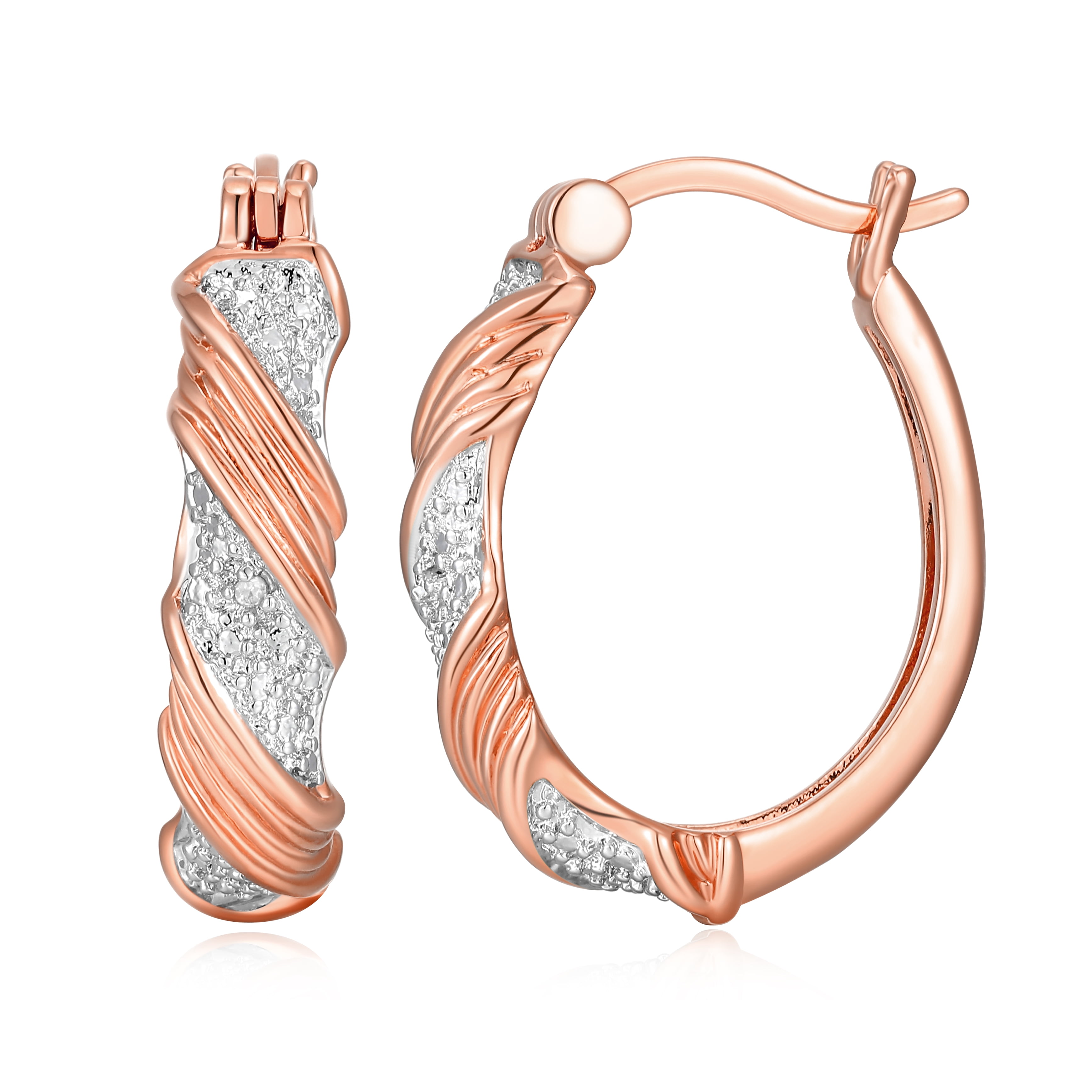 Forever Facets Diamond Accent Swirl Hoop Earrings in 14k Rose Gold over Bronze, Adult Female