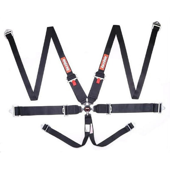 RaceQuip 746006RQP 6 Point Harness Camlock SFI 16.1 Pull Down Adjust Bolt-On/Wrap Around Individual Harness Black