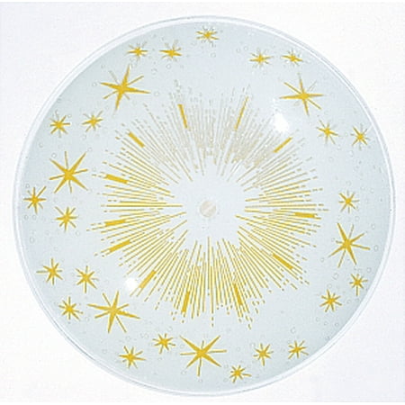 - Satco 13in Round Glass Shade White And Gold Starburst Pattern