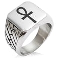 thumbnail image 1 of Stainless Steel Egyptian Ankh Cross Geometric Pattern Biker Style Polished Ring, 1 of 1