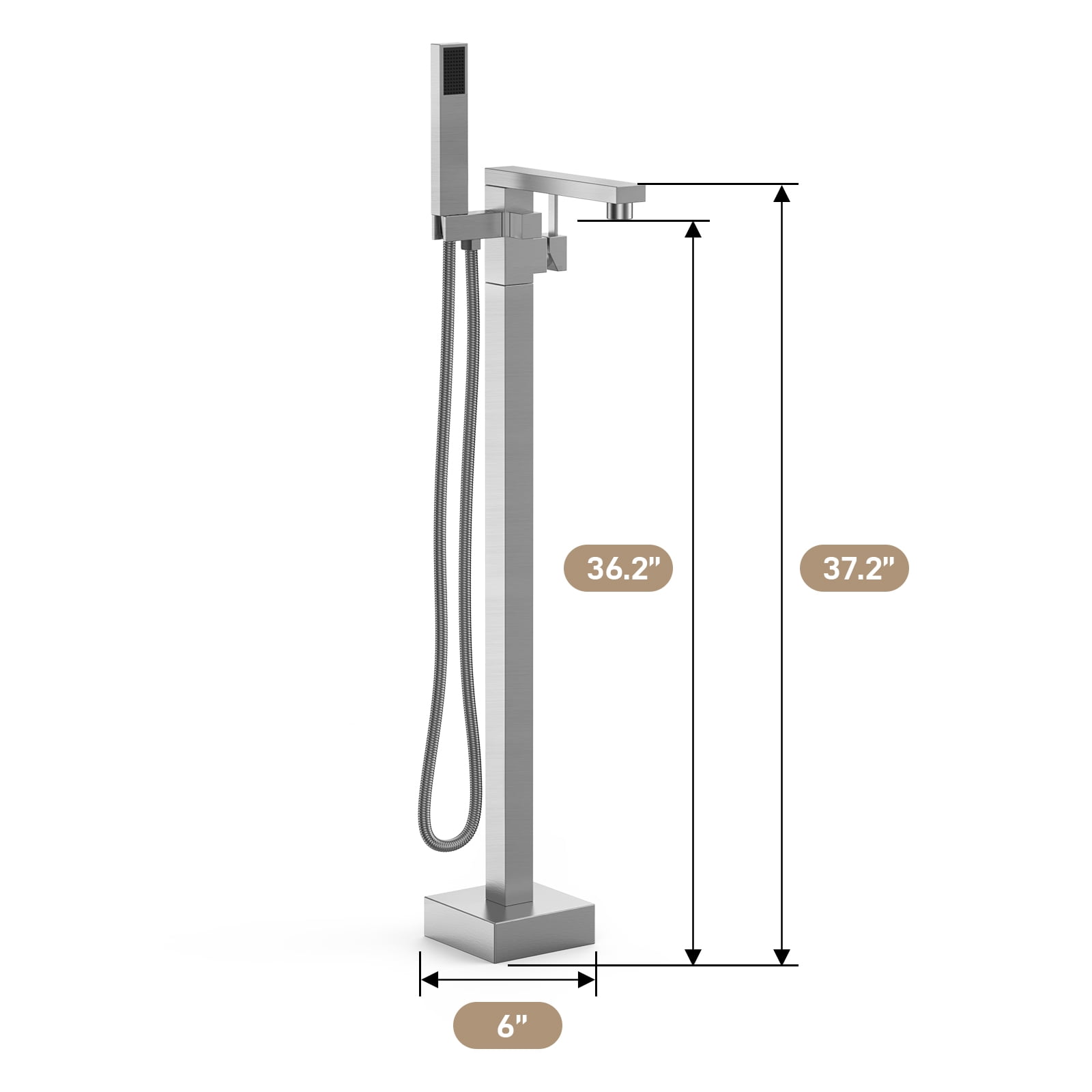 Brushed Nickel Freestanding Bathtub Faucet, Floor Mount Tub Filler,Standing Tub Faucet,Single Handle Brass Tap with Handheld Shower and Swivel Mixer Spout