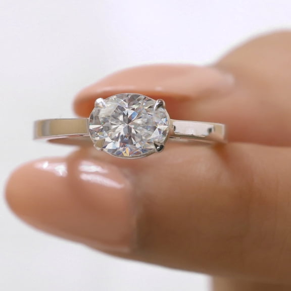 JEWELEGANT 1.5 Ct Oval Moissanite East West Engagement Ring, Solitaire Wedding Ring for Women