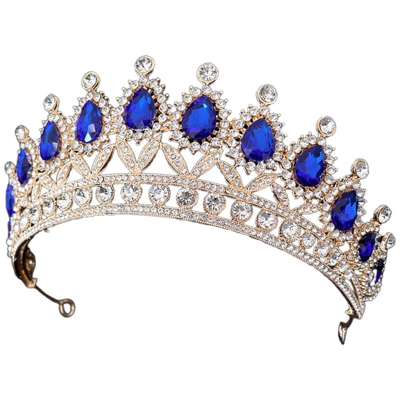 WRISTBIQUE Crown-Shaped Rhinestone Tiara Blue Zinc Alloy Wedding Headdress