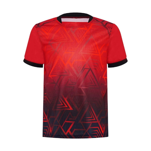 inlzdz Kids Boys Football Basketball Cycling Jersey Quick-Drying Stylish Geometric Printed Short Red 4