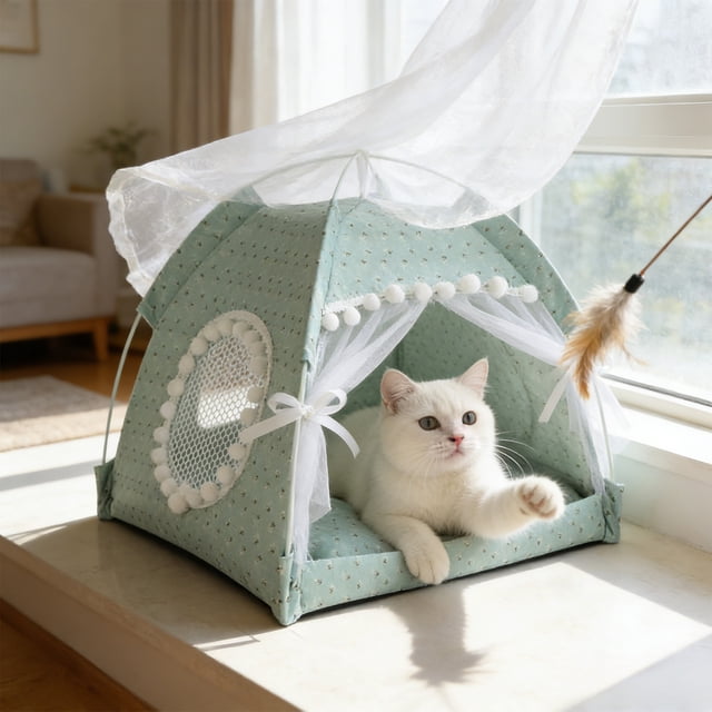 Pisexur Suministros para mascotas Cama semicerrada para mascotas Tienda plegable para mascotas al aire libre Tienda de campaña para mascotas de verano a prueba de mosquitperros, gatos y animales