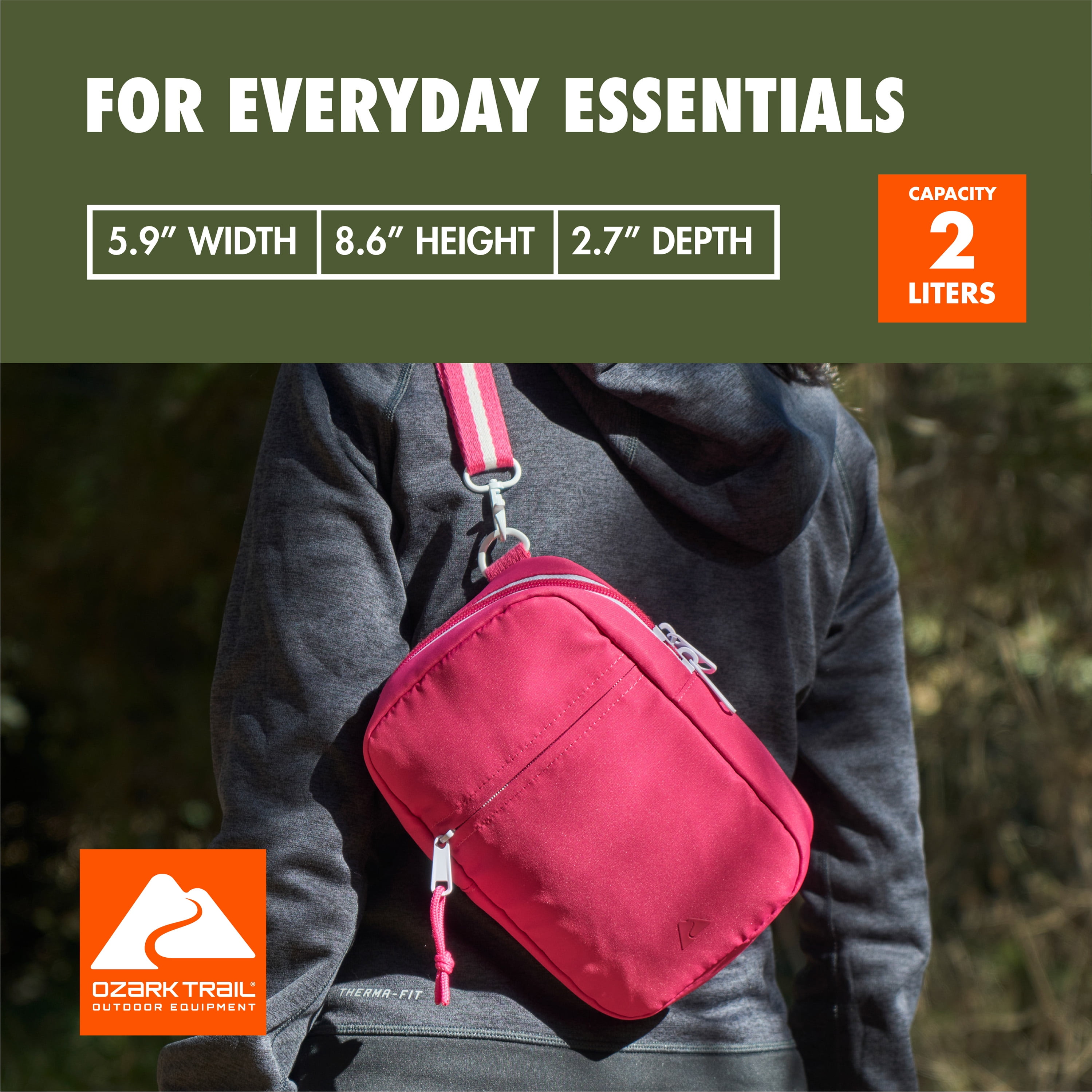 Ozark Trail Unisex Teen Lightweight Polyester Shoulder Bag, Kit Crossbody Fuchsia Solid Print