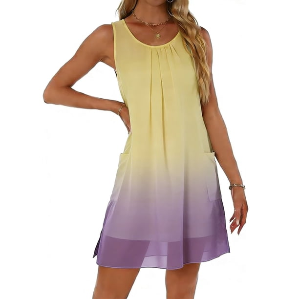 Vestido Formal Largo Impreso de Gasa Suelta con Cuello Redondo Y Bolsillos de Parche, Vestido Casual Largo para las Mujeres Primavera Verano