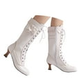 thumbnail image 3 of YLYL Vintage Victorian Boots for Women Bow Lace up Goth Boots Halloween Witch Mid Calf Boots, 3 of 9