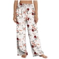 thumbnail image 2 of MYAOYI Women's Summer Beach Resort Rose Floral Print Wide Leg Pants, Elastic High Waist Loose Flowy Palazzo Trousers for Travel Holiday, 2 of 7