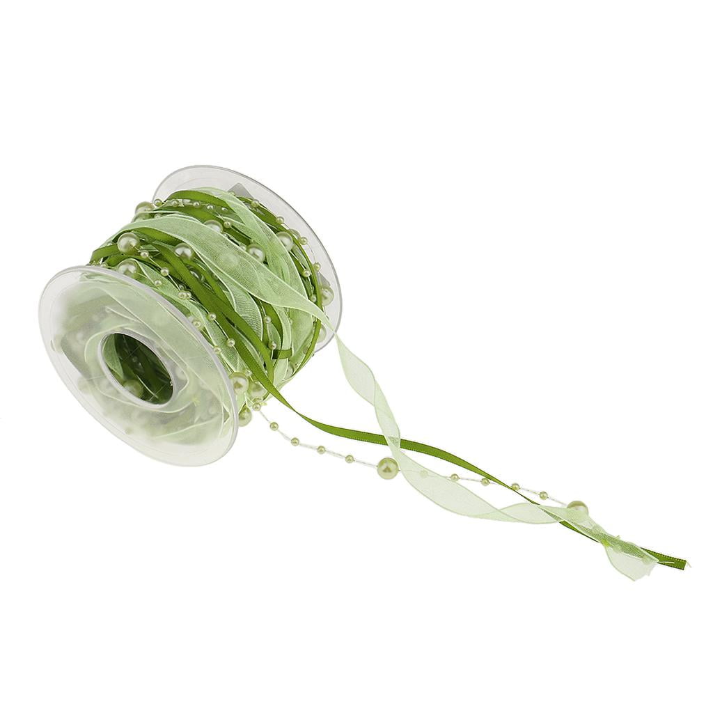 S SERENABLE 3x 10m Pearl Beaded Ribbon for Sewing/Garment/Clothes Accessory Green