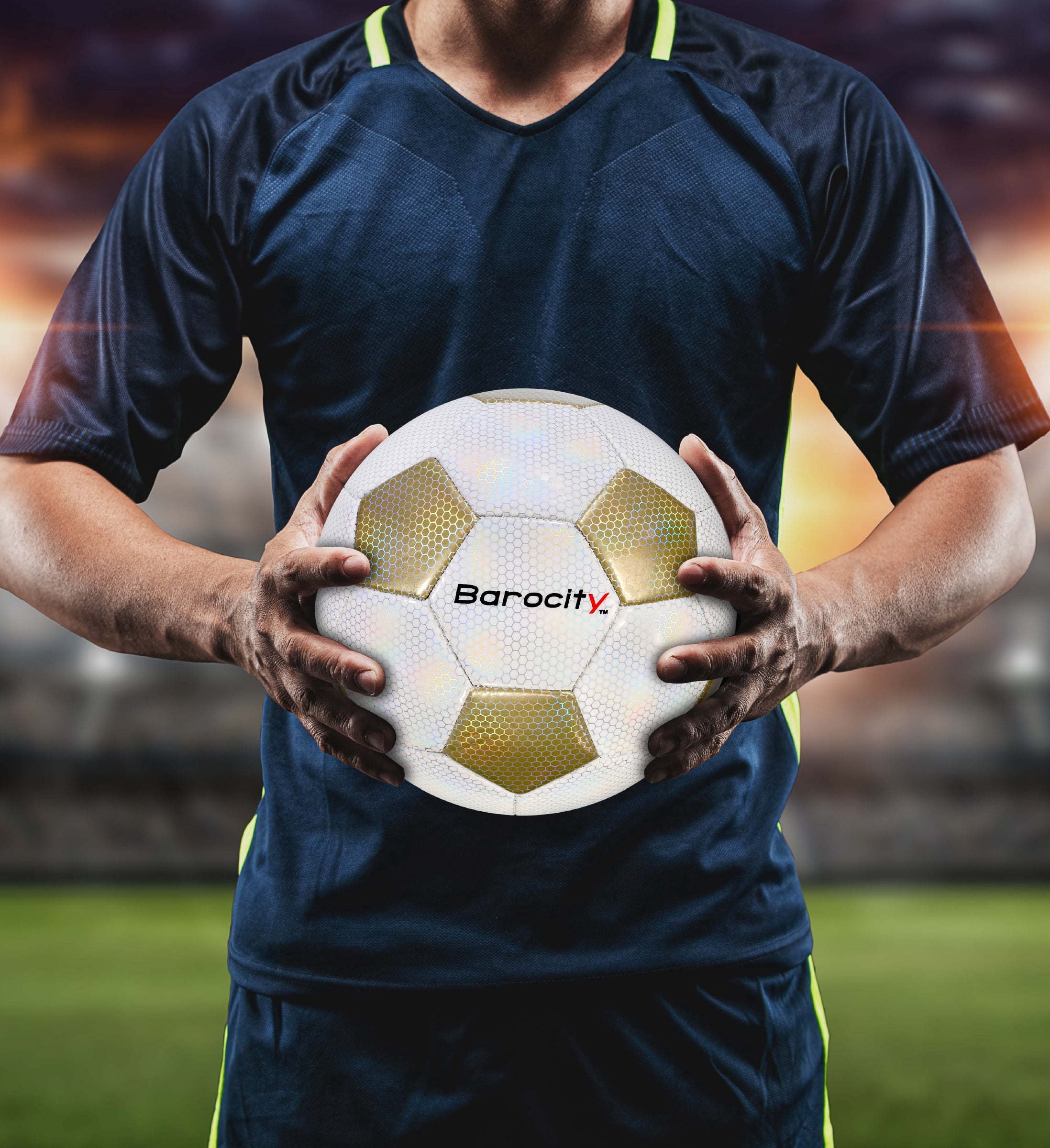 Barocity Classic Pattern Soccer Balls Set of 3 - Classic Black, Gold, Silver Official Match Ball with Reflective Hex Pattern, Sport Soccer Balls for Indoor and Outdoor Training and Practice - Size 4