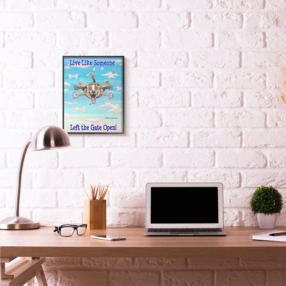 Gate Open Funny Cartoon Pet Dog Design Oversized Framed Giclee Texturized Art by Gary Patterson