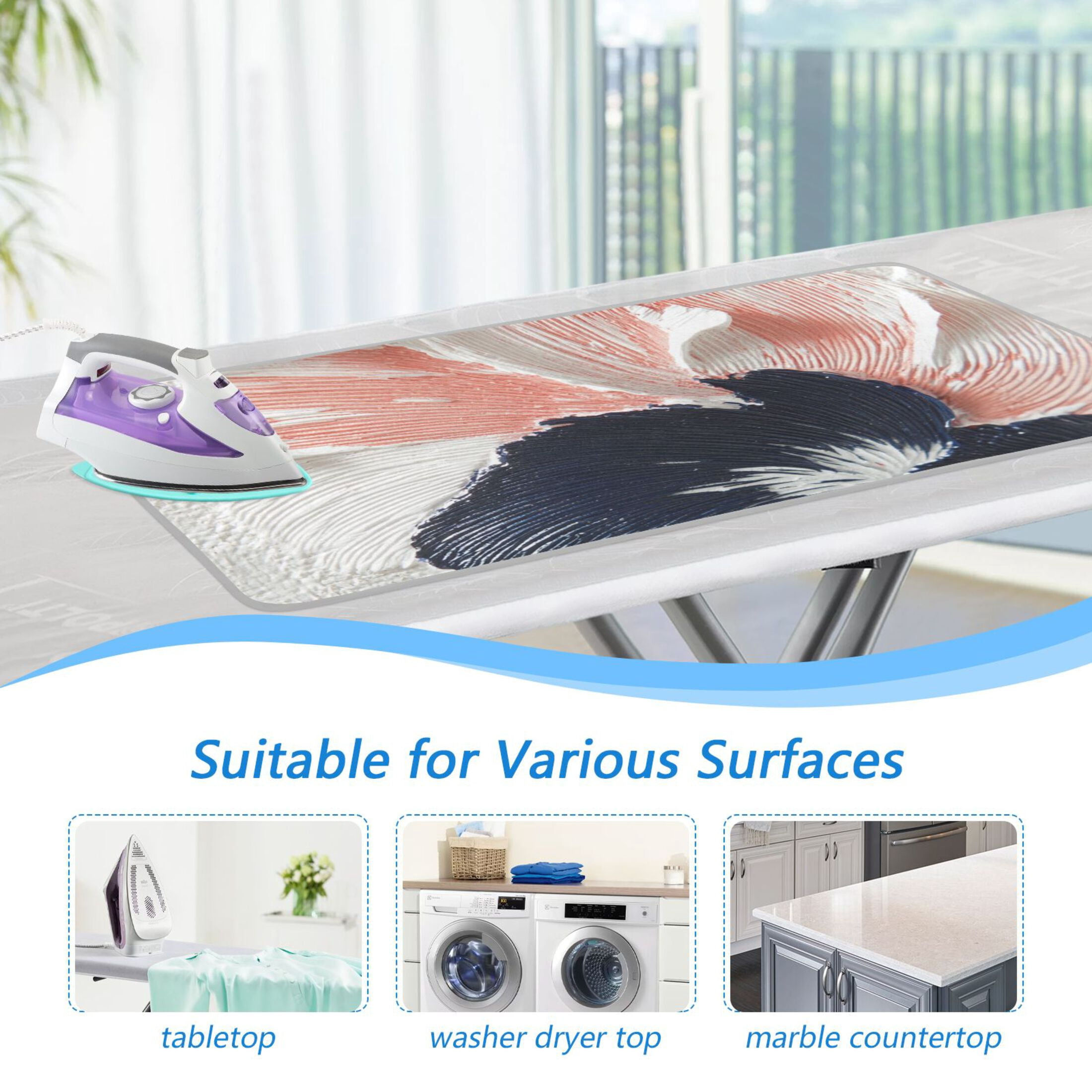 Pink and Blue Abstract Flower Ironing Mat Blanket for Table Top Travel Portable Ironing Board Pad 47.2x27.6 Inch