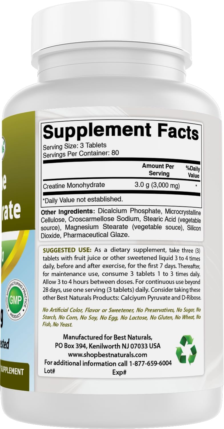 Best Naturals Monohidrato de Creatina 1000mg, 240 unidades 6