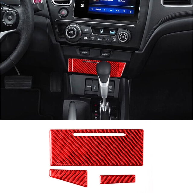 Real Bright Soft Car Interior Carbon Fiber Sticker Decoration3Pcs Red Carbon Fiber Interior Storage Accent Cover For Honda Civic CoupeAuto Car Protection Interior Accessories
