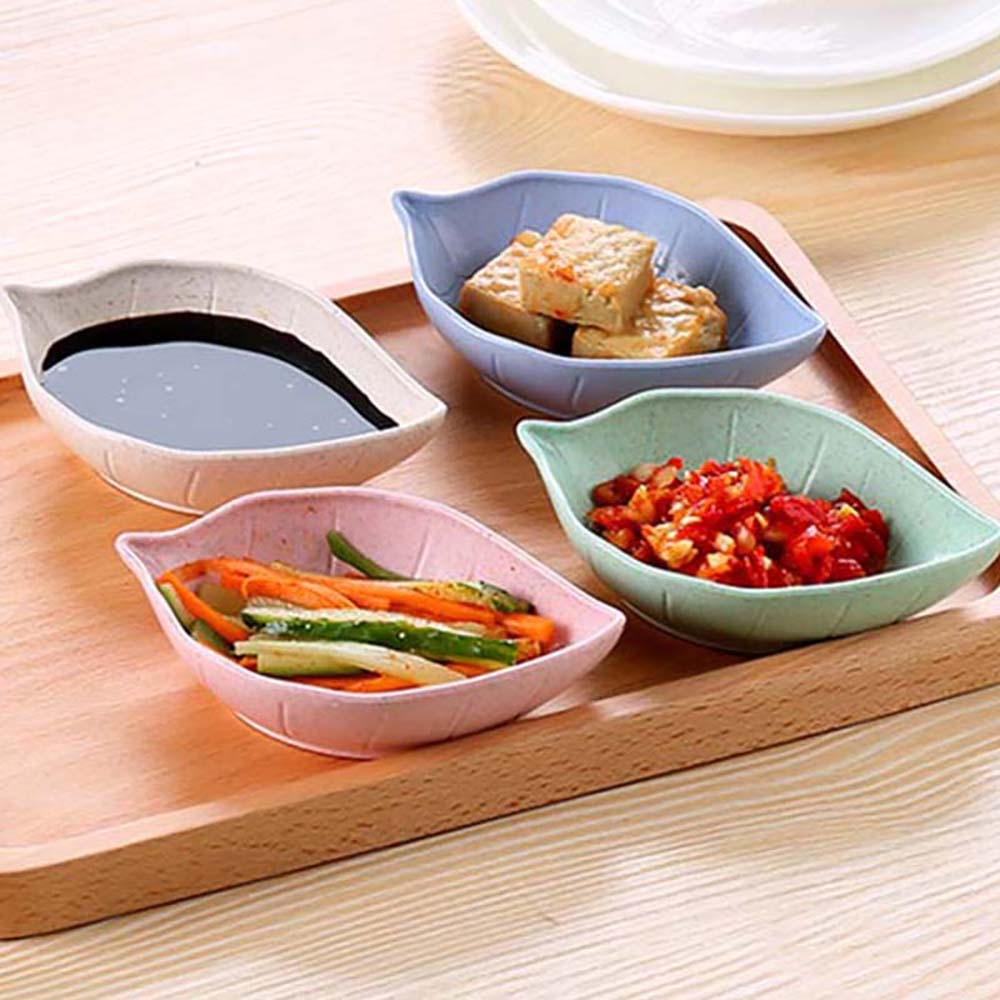 Details about   4pcs Leaf Dishes Bowls Wheat Straw Soy Sauce Plate Tableware Food Container Set 