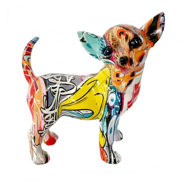 Sculpture Chihuahua Multicolore Statue de Chien Œuvre d'Art Décorative en Résine 7.5x7x3.7 Pouces Style D