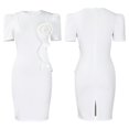 thumbnail image 2 of Womens Elegance Audrey Hepburn Style Ruched 3D Flower Short Sleeve Pencil Dress, 2 of 8
