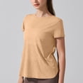 thumbnail image 5 of Yoga Workout Short Sleeve Tees for Women Crewneck Ruched Back Cutout Loose Tunic Tops Lightweight Quick Dry Athletic Shirts Activewear Khaki, 5 of 7