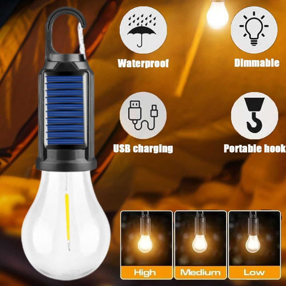 Solar LED Camping Lights, Solar Lights with 3 Lighting Modes, Rechargeable Portable Waterproof LED Camping Lantern for Camping, Hiking, Emergency
