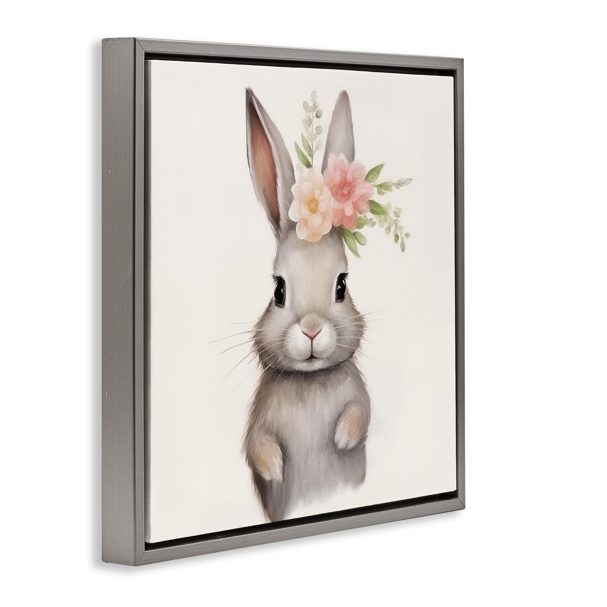 Stupell Industries Sweet Floral Crowned Bunny Gray Framed Floater Canvas Wall Art, design by Lazar Studio