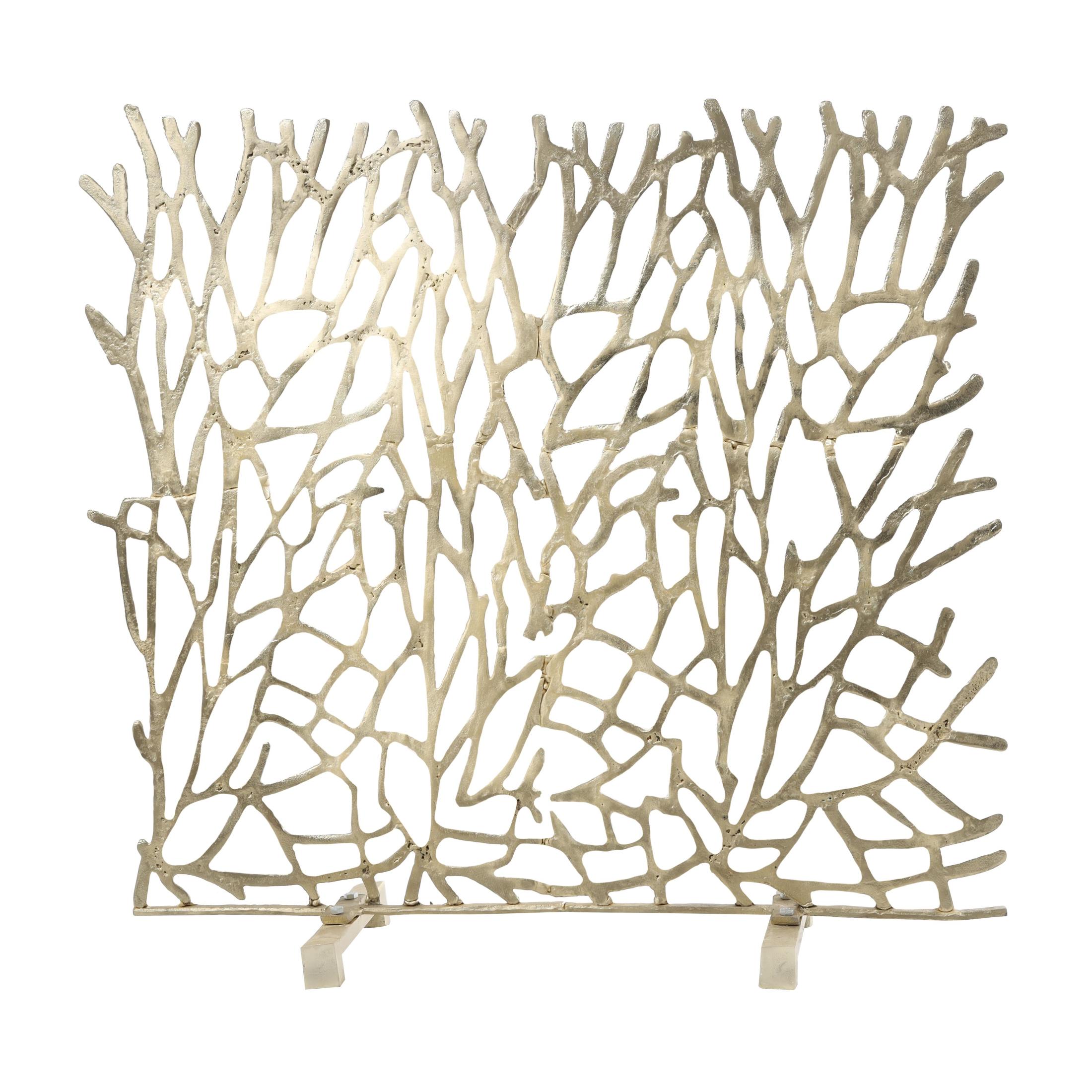 DecMode 35" x 34" Gold Aluminum Metal Coral Inspired Single Panel Abstract Fireplace Screen, 1-Piece