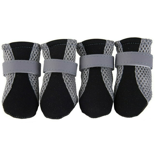 4Pcs Chaussures de Chien de Compagnie Antidérapant Doux Semelle Respirante Bretelles Réglables Bottes