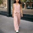 thumbnail image 7 of LEKWK Girls 2-Piece formal Suit Set Sleeveless V-Neck Button-Down Vest with Pockets Wide Leg Pant Outfit Little Kid Elegant Party Performance Wear Suit, 7 of 7