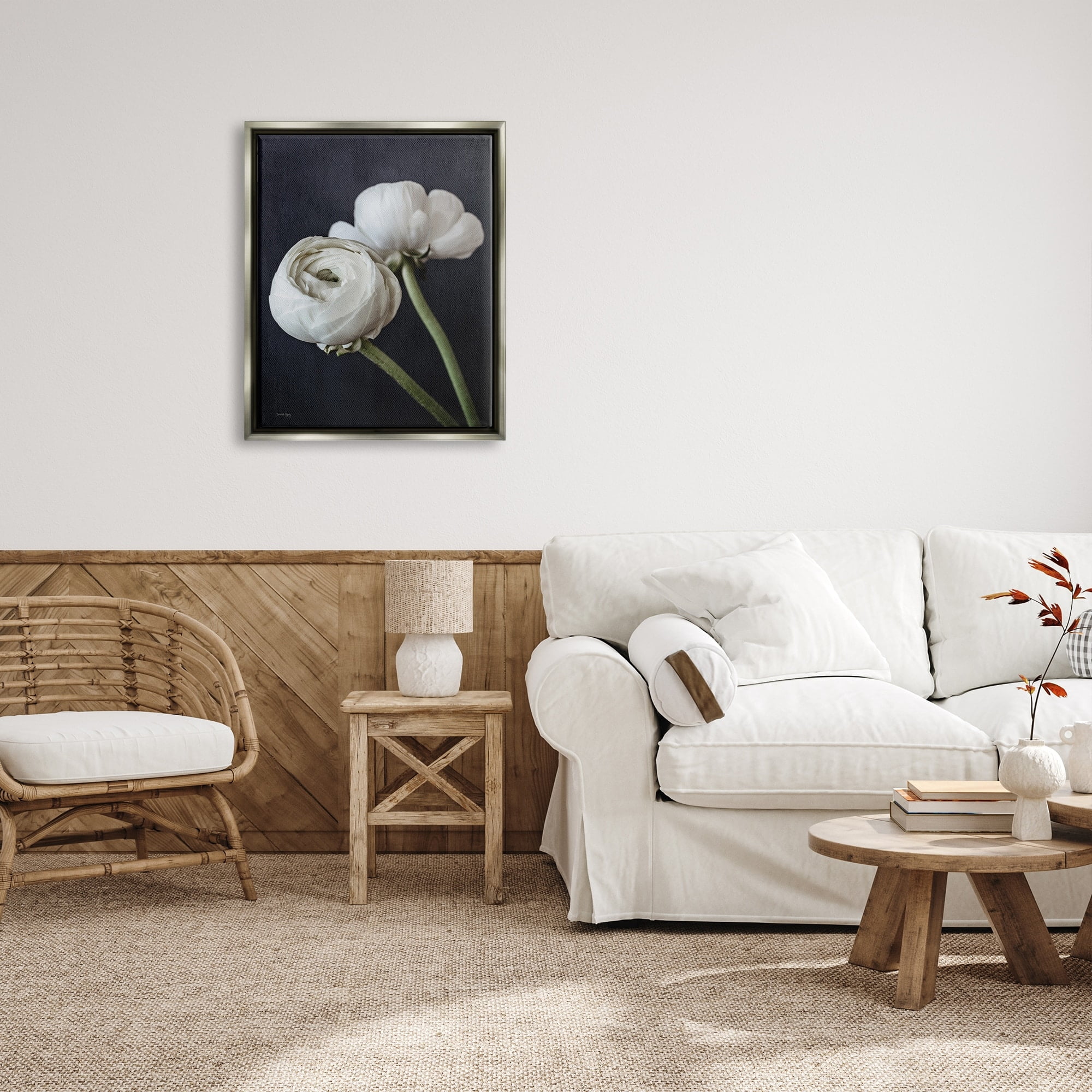 Stupell Industries Modern Ranunculus Flower Blossom Arrangement White Petals Photograph Luster Gray Floating Framed Canvas Print Wall Art, Design by Jennifer Rigsby