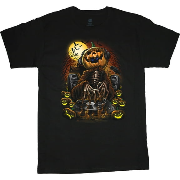 Mens Graphic Tees Cool Funny Halloween T-shirt DJ Costume Jack-O-Lantern