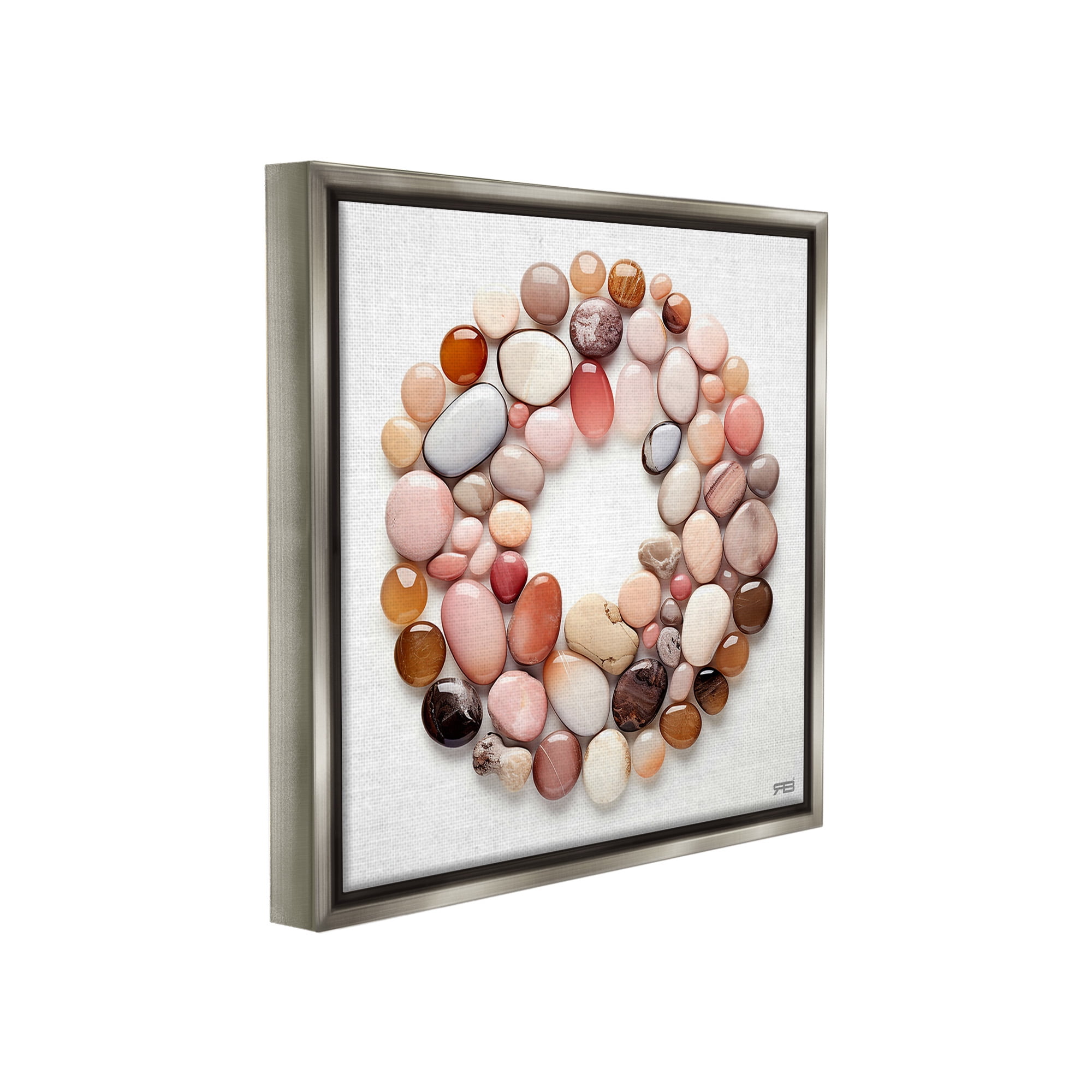 Stupell Industries Various Pebbles in Circle Landscape Painting Gray Floater Framed Canvas Art Print Wall Art, 25 x 25