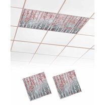 Fluorescent Light Covers for Ceiling Lights 2 Pack, Pink Teal Forest Magnetic Ceiling Light Covers 2x4 Feet for Classroom Office School, Modern Oil Painting Art Overhead Drop Ceiling Light Shade