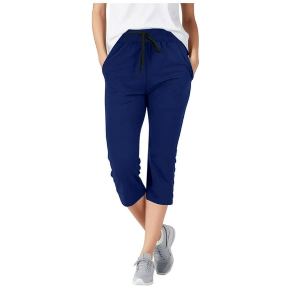 Pants for Women Summer 2025 Casual Fashion Solid Color Drawstring High Waist Slim Fit Capri with Pockets Beach Travel Vacation Palazzo Harem Pants