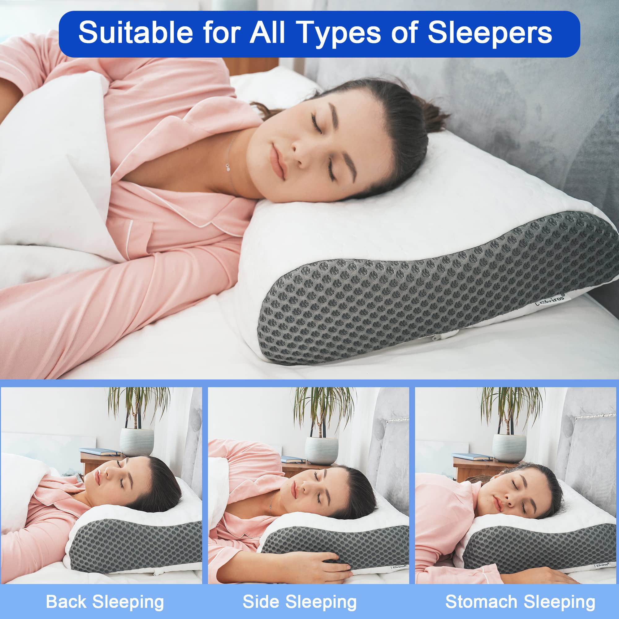 Sidney Sleep Side and Back Sleeper Pillow for Neck and Shoulder Pain Relief - Memory Foam Bed Pillow for Sleeping - 100% Adjustable Fill - Queen Size