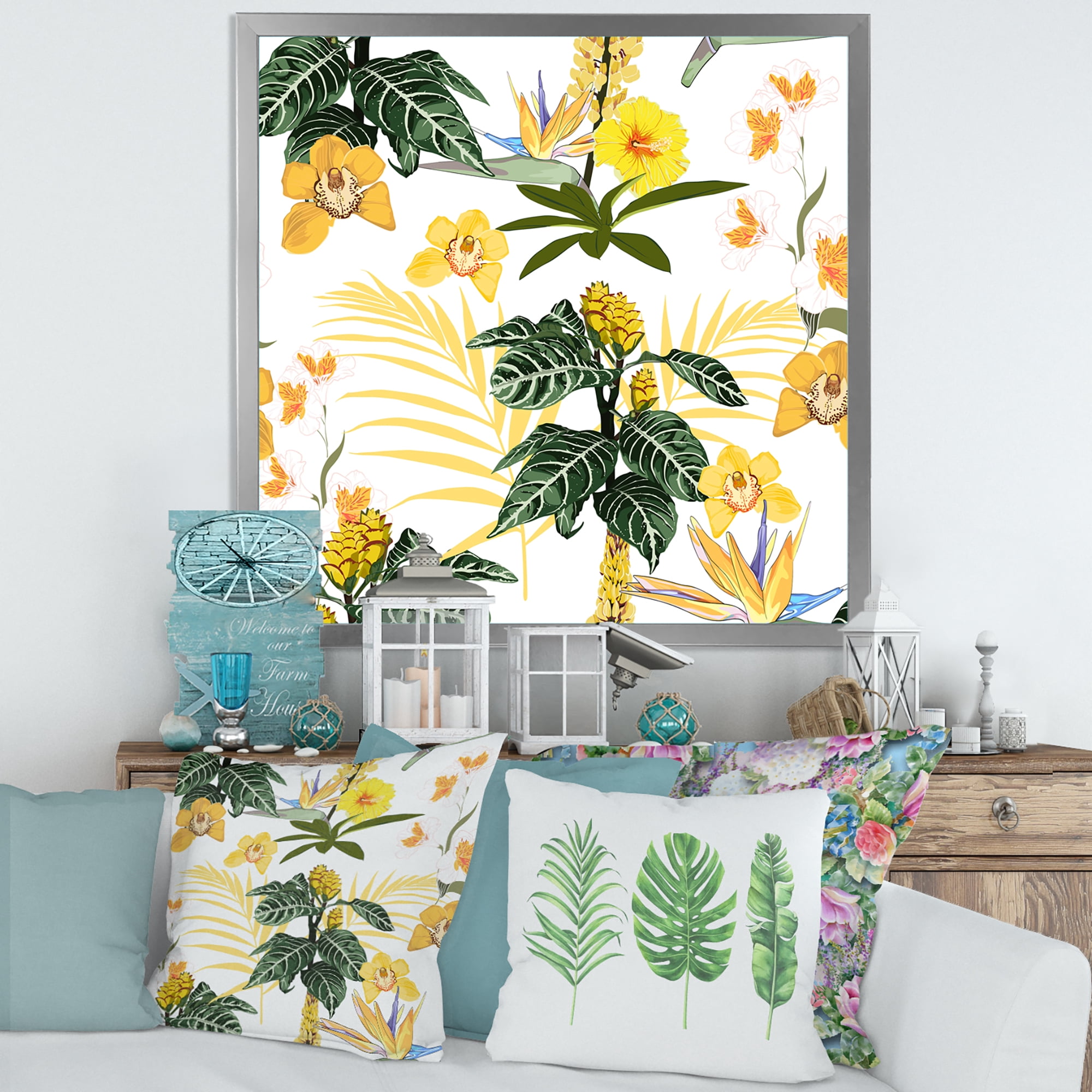Designart 'Pattern Of Beautiful Yellow Flowers ' Modern Framed Art Print