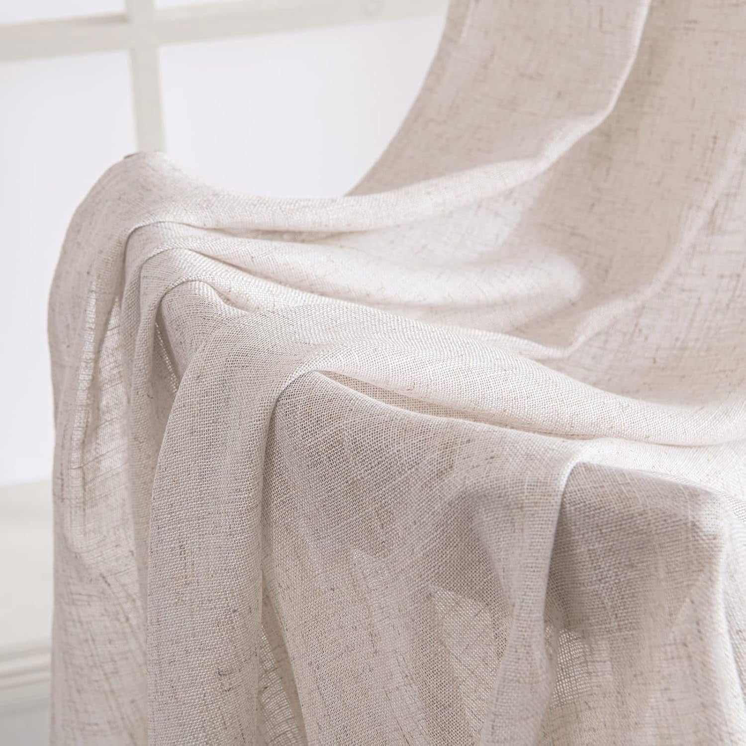 Linen Curtains 84 Inch Length 2 Panels for Bedroom Living Room, Soft Thick Linen Textured Back Tab Window Drapes Semi Sheer Light Filtering Rod Pocket Modern Farmhouse Decor