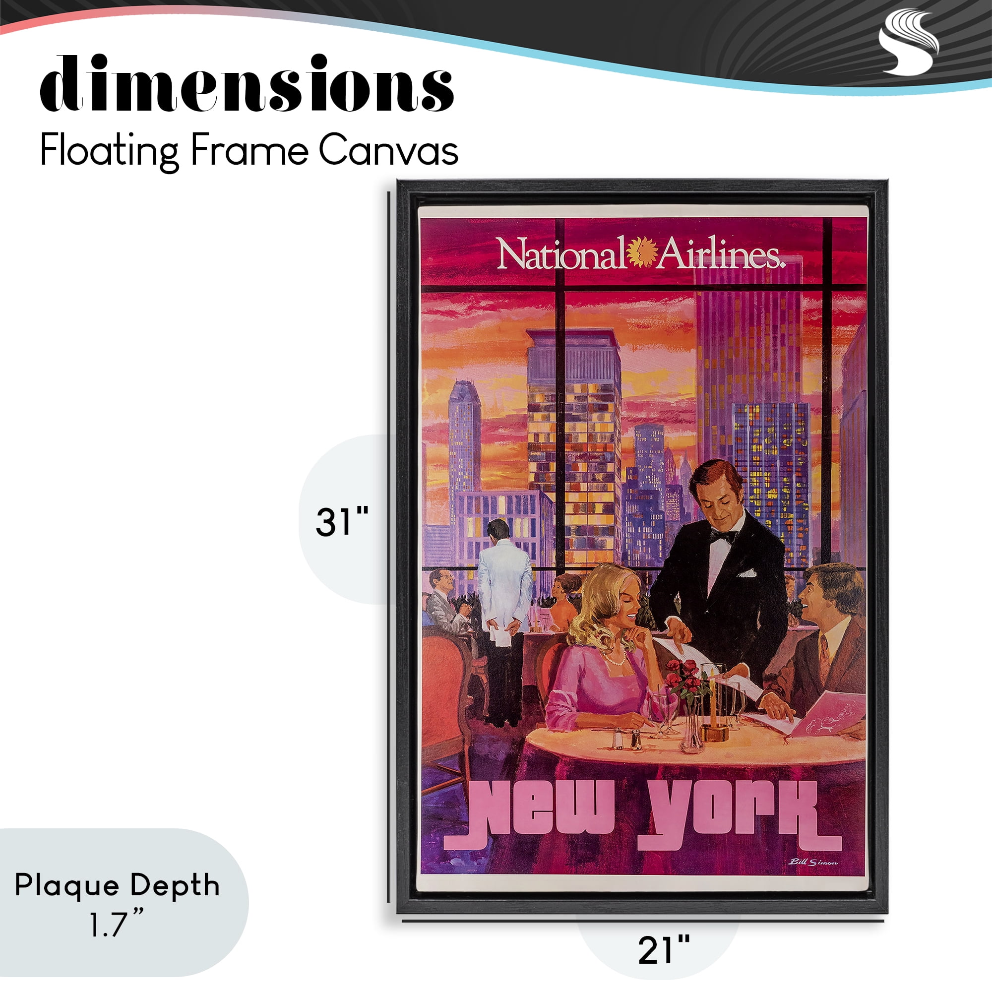 Stupell Industries Vintage New York Dining Black Framed Floater Canvas Wall Art, design by Vintage Posters