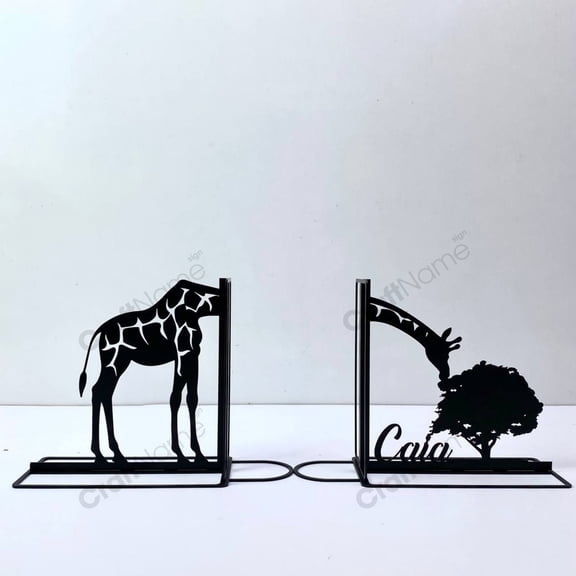 Craftnamesign Customized Giraffe Name Metal Bookends, Giraffe Book Stoppers for Library, Office