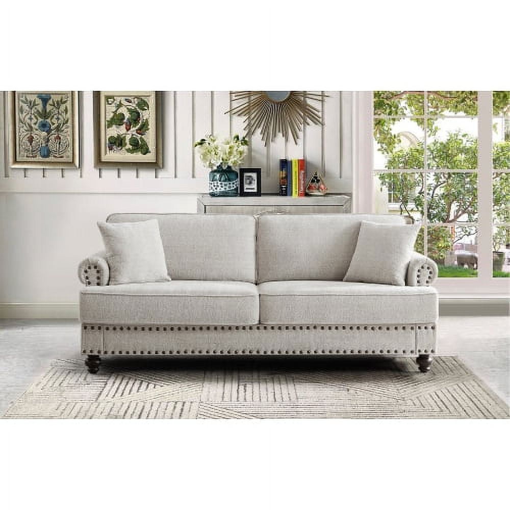 BSHTI 82 inch Chenille Modern Upholstered Adult Sofas 2 Seater Couches with Nails and Armrests (White)