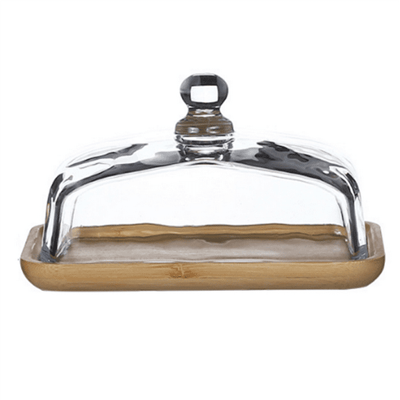 Bamboo Butter Dish with Glass Lid - Clear Tray for Refrigerator&Counter Butter,Block o pwm25